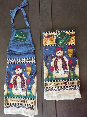 Cute Snowman Kitchen Towel Set By Design Cottage NWT